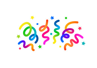 Poster - Vector Birthday Confetti on a White Background. 3D Element for Carnivals, Parties and Birthdays Celebrations Design. Rainbow-Colored Ribbons with Star Confetti and Serpentine