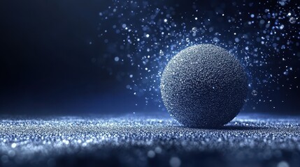 Poster - A textured sphere surrounded by sparkling glitter particles in blue