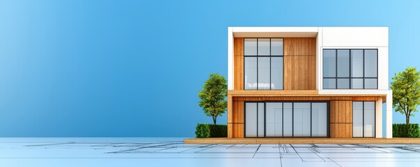 Modern architectural design urban area exterior view contemporary style bright background