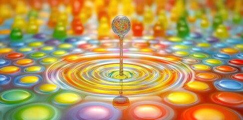Poster - A vibrant colorful water drop with ripples and circles present