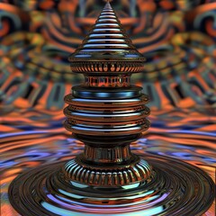 Poster - A metallic abstract sculpture featuring tiered levels and a pointed top