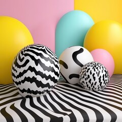 Poster - Abstract composition featuring spheres with geometric and colorful backgrounds