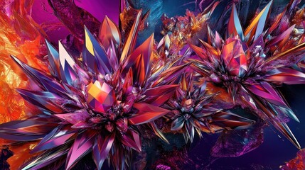 Poster - Abstract floral crystalline structures are displayed in vivid colors