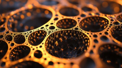 Abstract geometric design with glowing orange circles in macro view concept