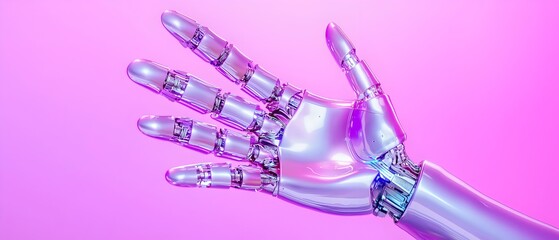 Poster - A robotic hand with a pink background