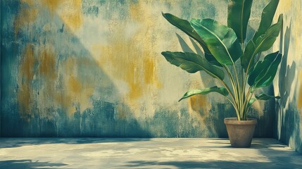 Poster - A potted tropical plant with large leaves in an interior space