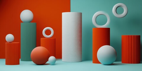 Poster - Abstract composition featuring geometric forms with vibrant colors and textures