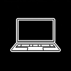 Aufkleber - Minimalist Laptop Icon with Bold White Outline on Black Background for Technology Design