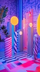 Poster - A colorful abstract composition with geometric architectural structures and lights