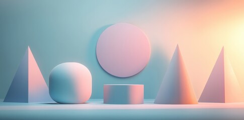 Poster - Geometric shapes arranged against a gradient background with lighting
