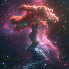 Poster - A glowing tree exists against a vibrant star filled space