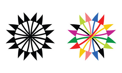 Poster - Double headed curve long multi color arrow icon set. Dual sided curved arrow icon. Black red green blue semi circular arrow. Double reverse arrows.   Replaceable vector design.