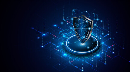 Fototapete - Abstract technology circuit board background with shield symbols concept of data protection and cyber privacy. modern security technology innovation concept background	