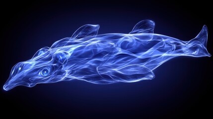 Wall Mural - An artistic blue ethereal representation of a swimming dolphin creature