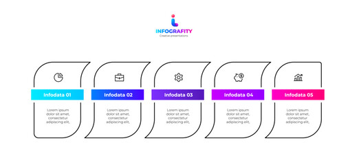 Poster - Creative and vibrant infographic layout showcasing five sequential steps, ideal for use in business presentations, workflows, and data visualizations with icons and text