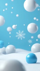 Poster - Floating white spheres and snowflakes against a light blue background