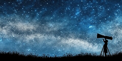 Wall Mural - a person gazing at the night sky through a telescope
