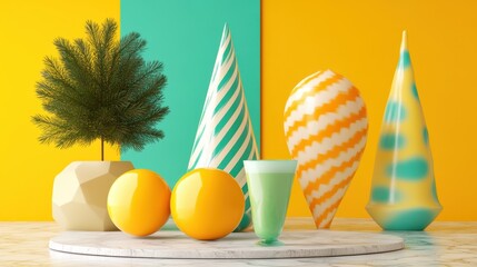 Poster - Abstract composition featuring varied geometric objects and vibrant colors