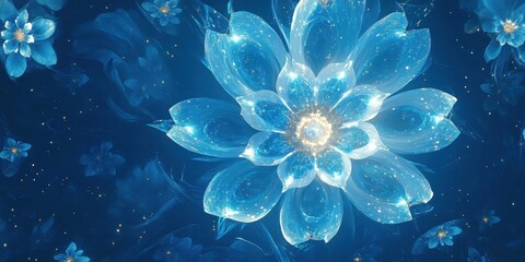 Poster - An ethereal blue flower illustration against a dark blue background