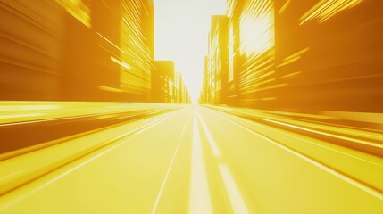 Poster - A stylized city street scene with golden color and motion blur