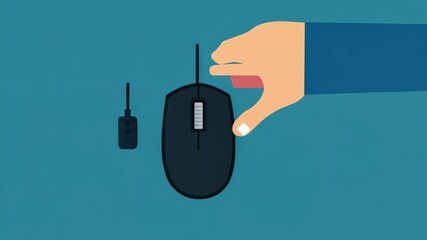 Poster - hand holding a computer mouse on a blue background generative ai