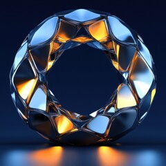 Poster - An abstract geometric ring with metallic polygonal reflections on dark surface