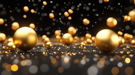 Poster - Golden spheres floating against a black backdrop with bright sparkles