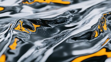 Poster - Abstract fluid surface with bright yellow and gray colors flowing