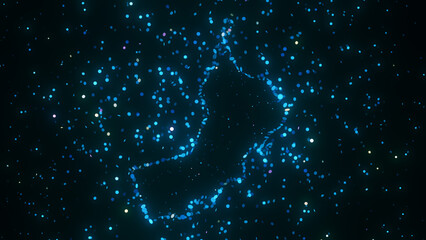 Wall Mural - futuristic digital visualization of oman map composed of glowing blue particles. the abstract cosmic
