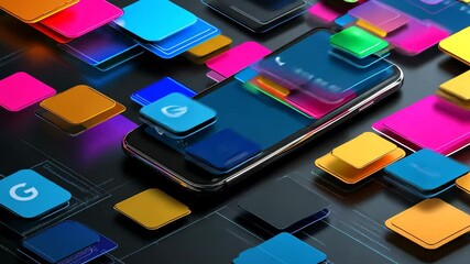 Poster - Creative Sms Template With Smartphone and Colorful Message Bubbles Generative AI