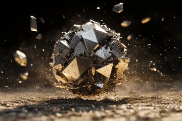 Poster - A sphere of fragmented metallic pieces in dynamic explosion