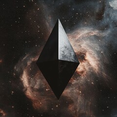 Poster - A dark metallic geometric diamond floating within a starry nebula