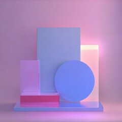 Poster - Geometric shapes arranged on a platform with gradient lighting