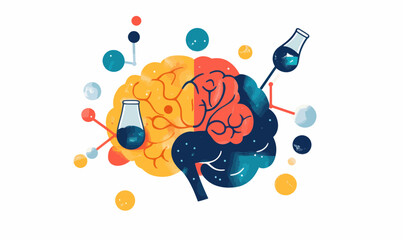 Poster - Vibrant Minimalist Vector Illustration of Brain Chemistry Concepts in Colorful Design