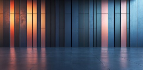 Poster - An artistic interior space features vertical striped wall and floor
