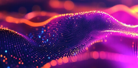 Poster - Colorful abstract digital wave with glowing dots and blurred areas
