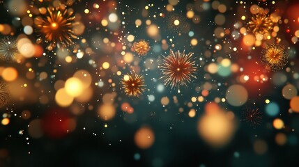 Wall Mural - golden bursts and glowing particles create a festive blurry background
