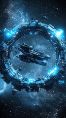 Poster - A Futuristic Space Ship In Orbit Around A Stellar Ring