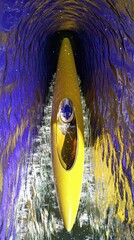 Poster - A yellow vessel travels through an abstract textured environment
