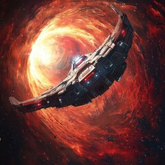 Poster - A spacecraft approaching a fiery celestial cosmic vortex of energy