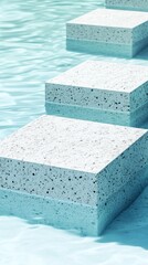 Poster - Square stepping stones float gently on rippling turquoise water surfaces