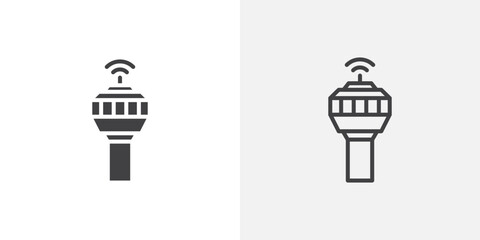 Poster - Control Tower icon vector set in black flat and line stroke style