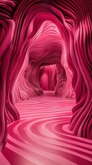 Poster - A Vibrant Pink Interior Depicting Abstract Curved Lines and Forms