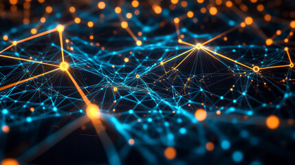 Fototapete - Digital Cyberspace with Line Neon Light, Network Connections, Technology Digital Abstract Background 3d rendering