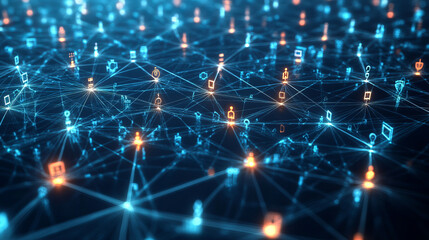 Poster - WEB 3.0 background concept, Technology digital of decentralized social network connection, 3d rendering abstract background