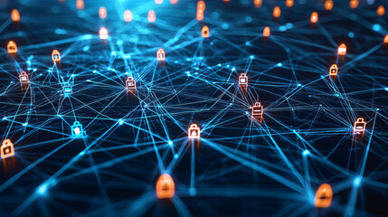 Poster - WEB 3.0 background concept, Technology digital of decentralized social network connection, 3d rendering abstract background
