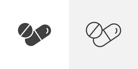 Wall Mural - pill icon vector set in black flat and line stroke style