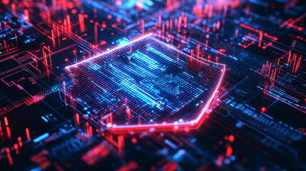 Poster - shield icon of cyber security digital data, digital data network protection, global network 5g high-