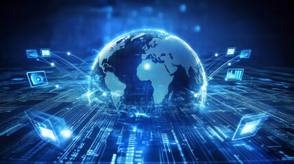 Fototapete - Digital Network Data and Communication Network Concept Abstract Background