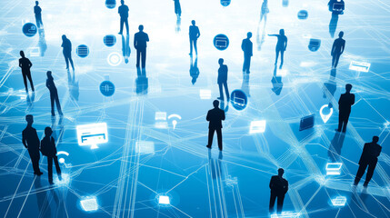 Fototapete - Digital Network Data and Communication Network Concept Abstract Background